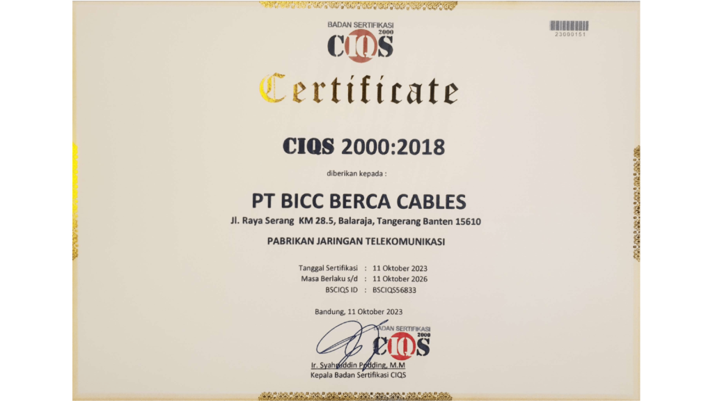 Sertifikat CIQS 2000 - 2018 tahun 2023